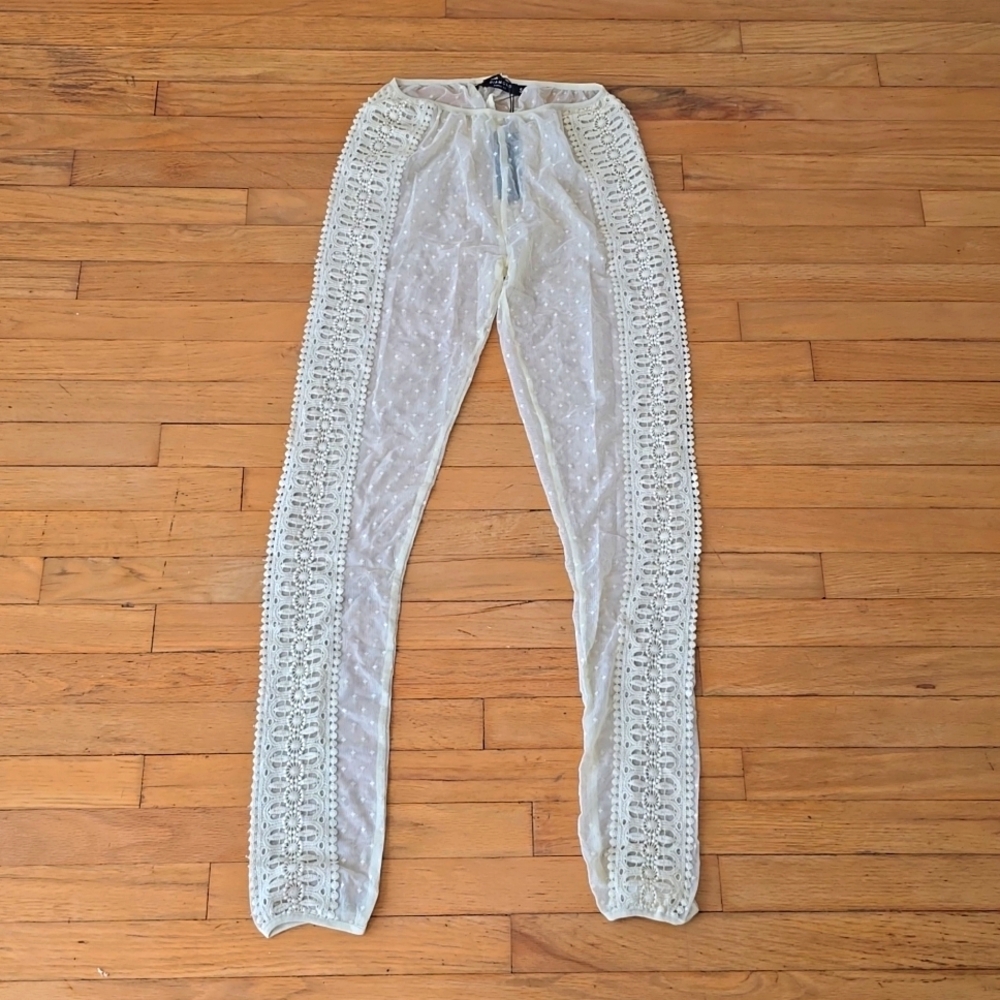 Diamond Supply Co Cream  Mesh Lace Stretch Floral Sheer Sexy Leggings Size S